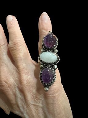 Amethyst and moonstone sterling silver ring, 925